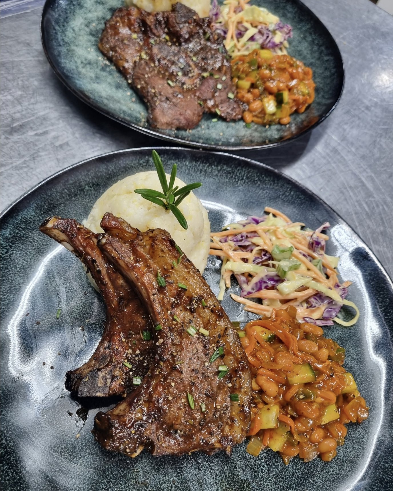 Karoo lamb chops with pap, coleslaw and chakalaka